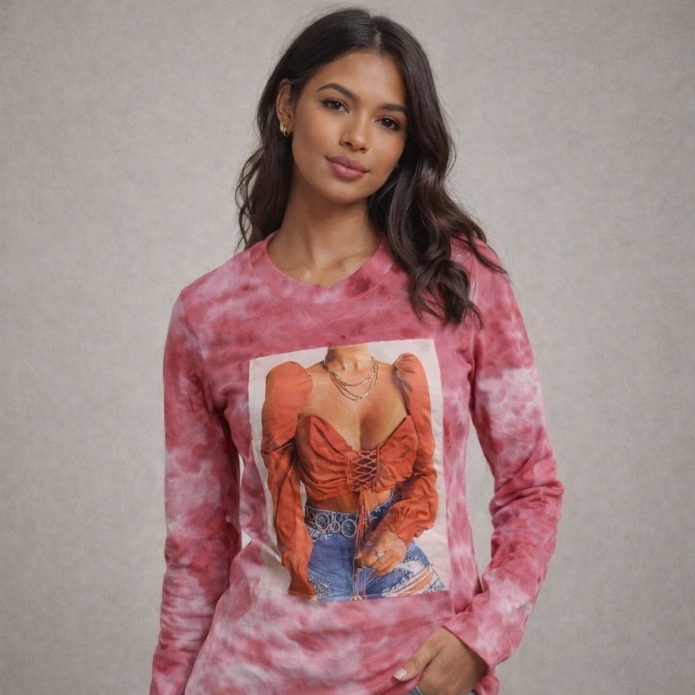 Buzz NWT Stylish Pink Tie-Dye Graphic Long Sleeve Top Women's Size XL